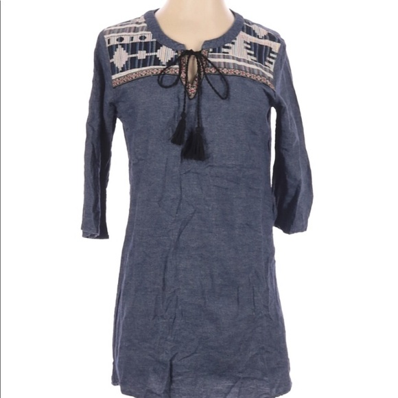 Flying Tomato medium boho chambray tassel blouse - Picture 1 of 5